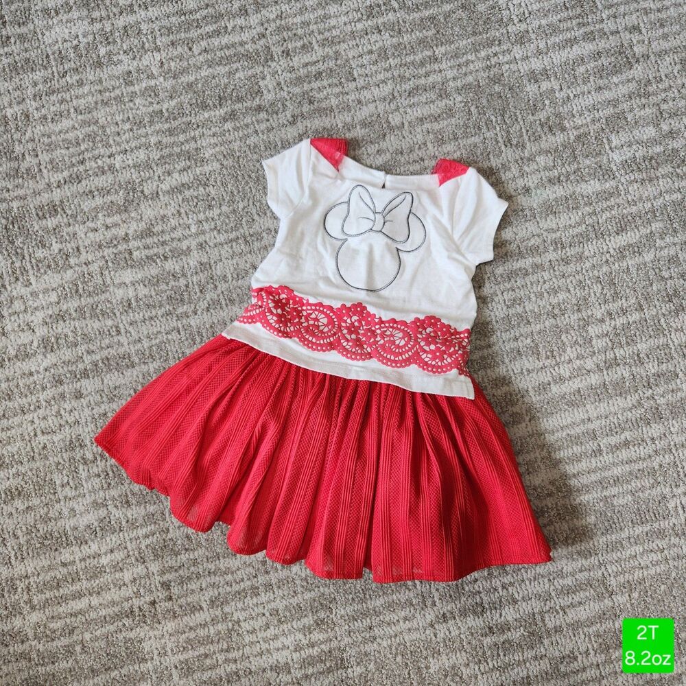 Minnie Mouse girl's short sleeve lace tulle dress red white size 2T